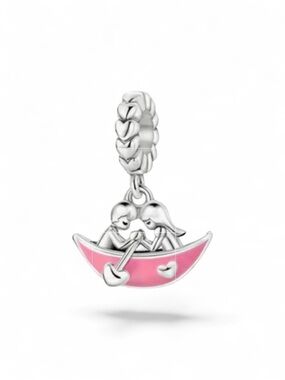 925 Fall in Love Love Birds Pink Boat Dangle Charm